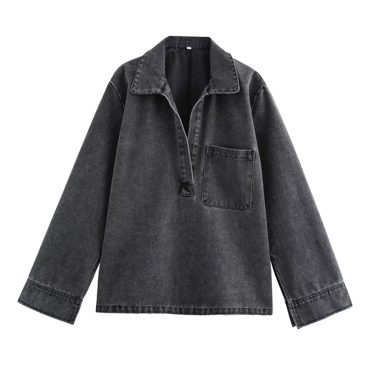 Autumn new women's washed blue denim loose shirt+wide leg jeans two-piece set