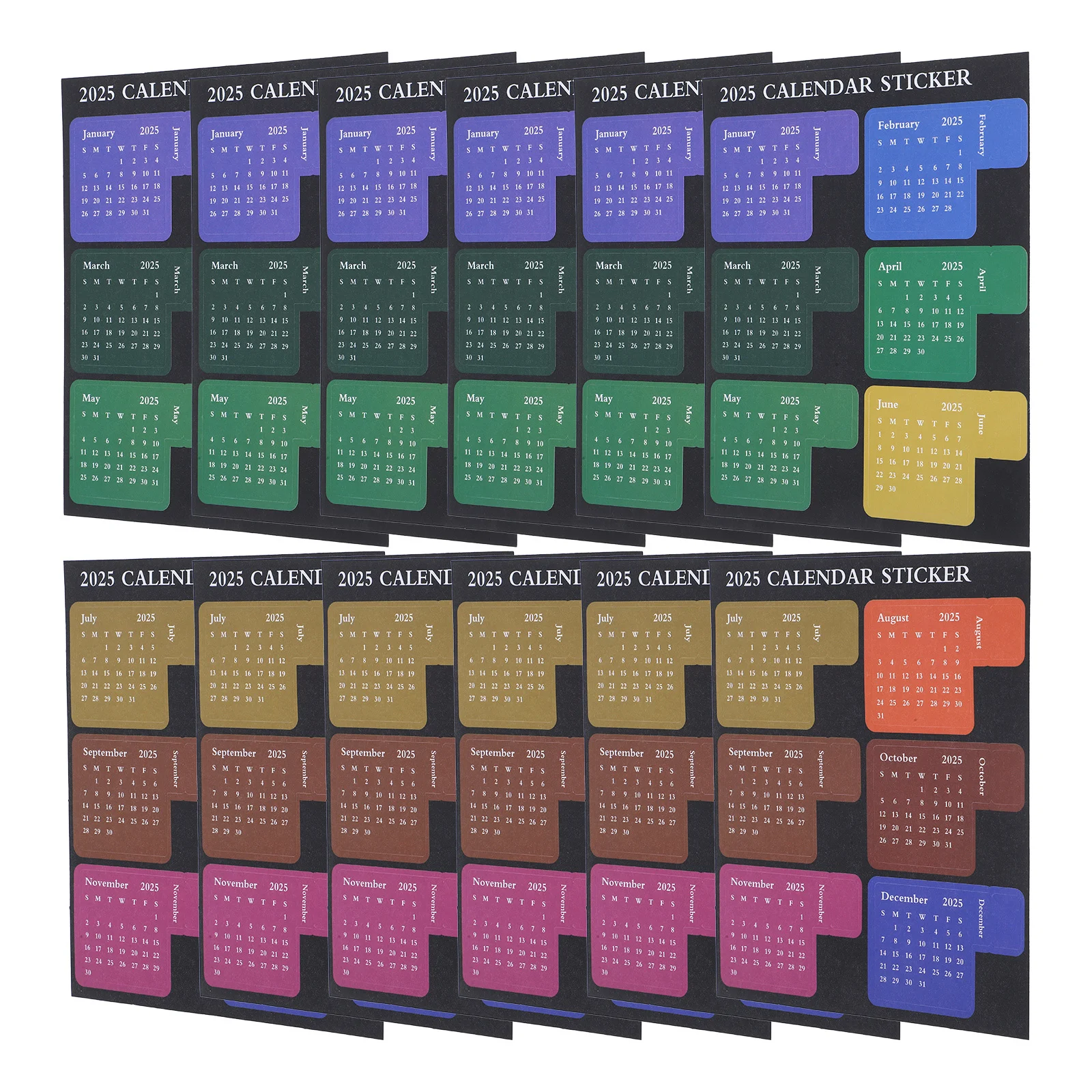 12 Sheets Calendar Stickers Self Adhesive Monthly Index Tabs Bright Color Notepad Decor for 2025 Planner Organizer Notebook
