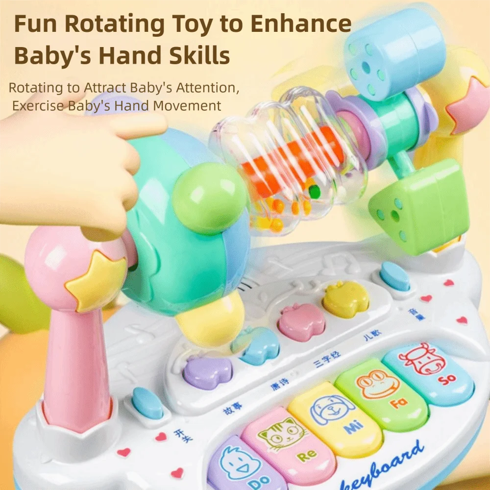 Giocattolo interattivo per pianoforte musicale per bambini con suono leggero Campana rotante Musica rotante Strumento musicale per pianoforte Suono di animali