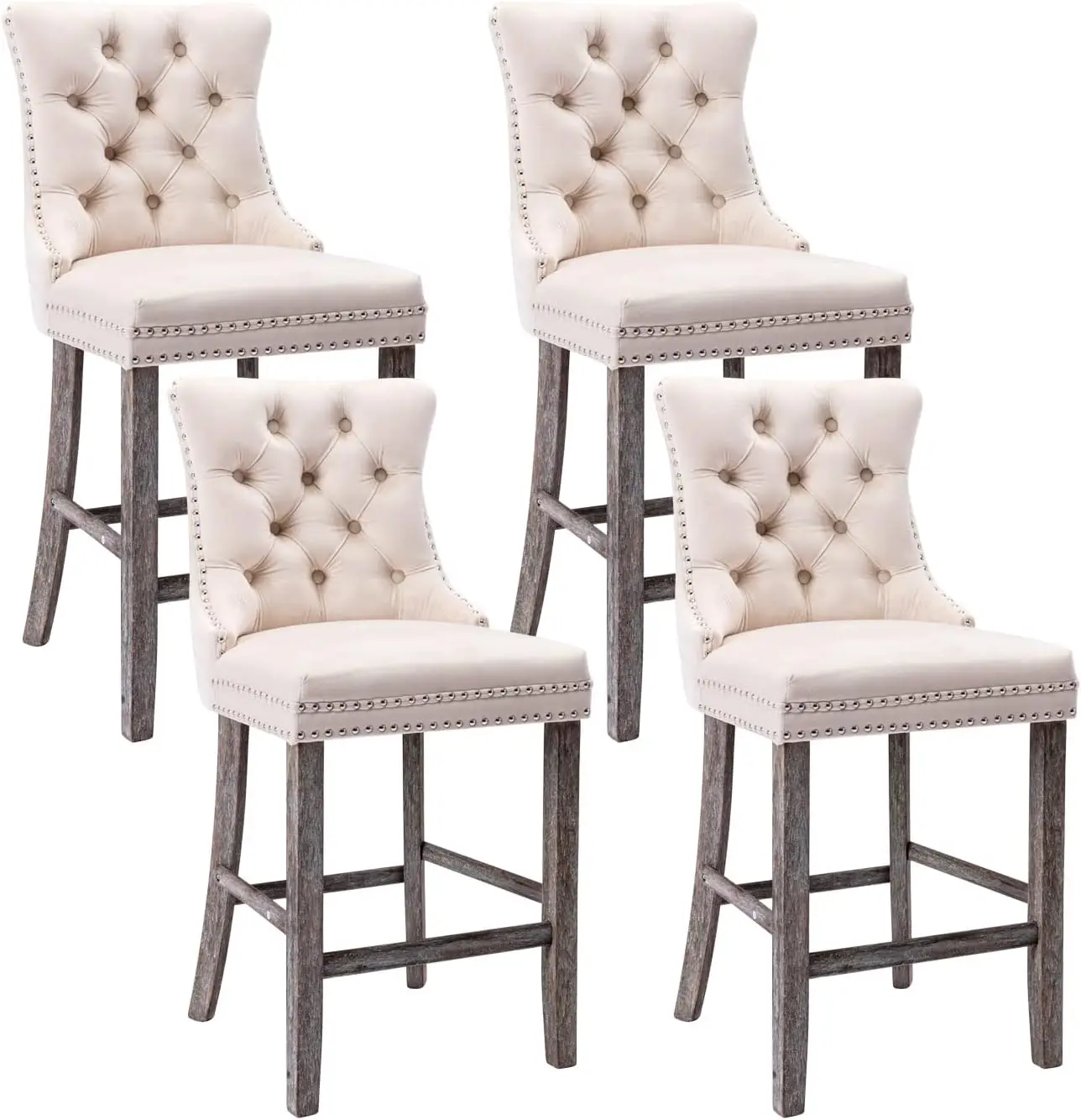 

Virabit Velvet Bar Stools Set of 4, 27" Padded Counter Height Bar Stools with Button and Nailhead Trim, Bar Stool with Back and