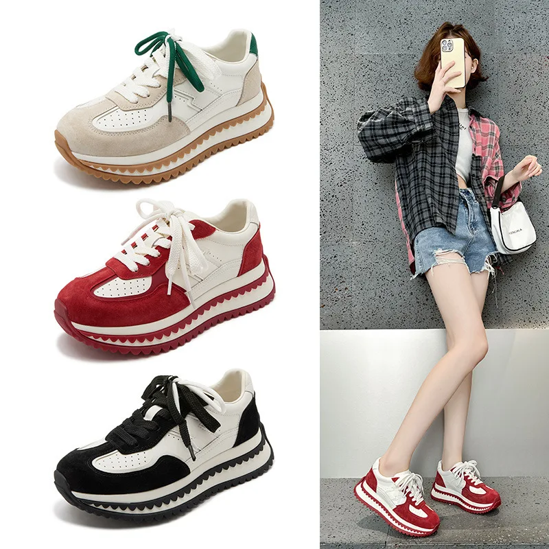 

Retro Slim Waist Agan Shoes Women's Spring 2026 New Sporty Dad Shoes Low Top Breathable Natural Leather Inner Casual Rubber Sole