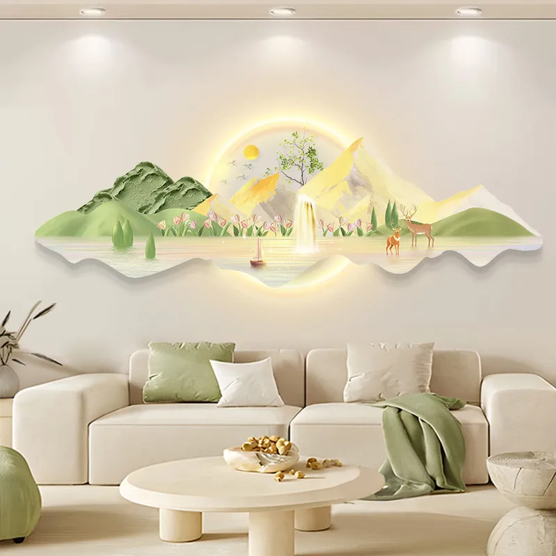 Sunlit Golden Mountain Living Room Decor Modern Minimalist Light Emitting Sofa Background Wall Lamp Hanging Art