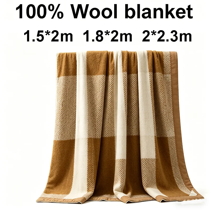 100% Wool Blanket 1.5*2/1.8*2/2*2.3m Fleece Blanket Sleeping Warm Comforter wool Blankets Winter Adult Children Bedding Camping