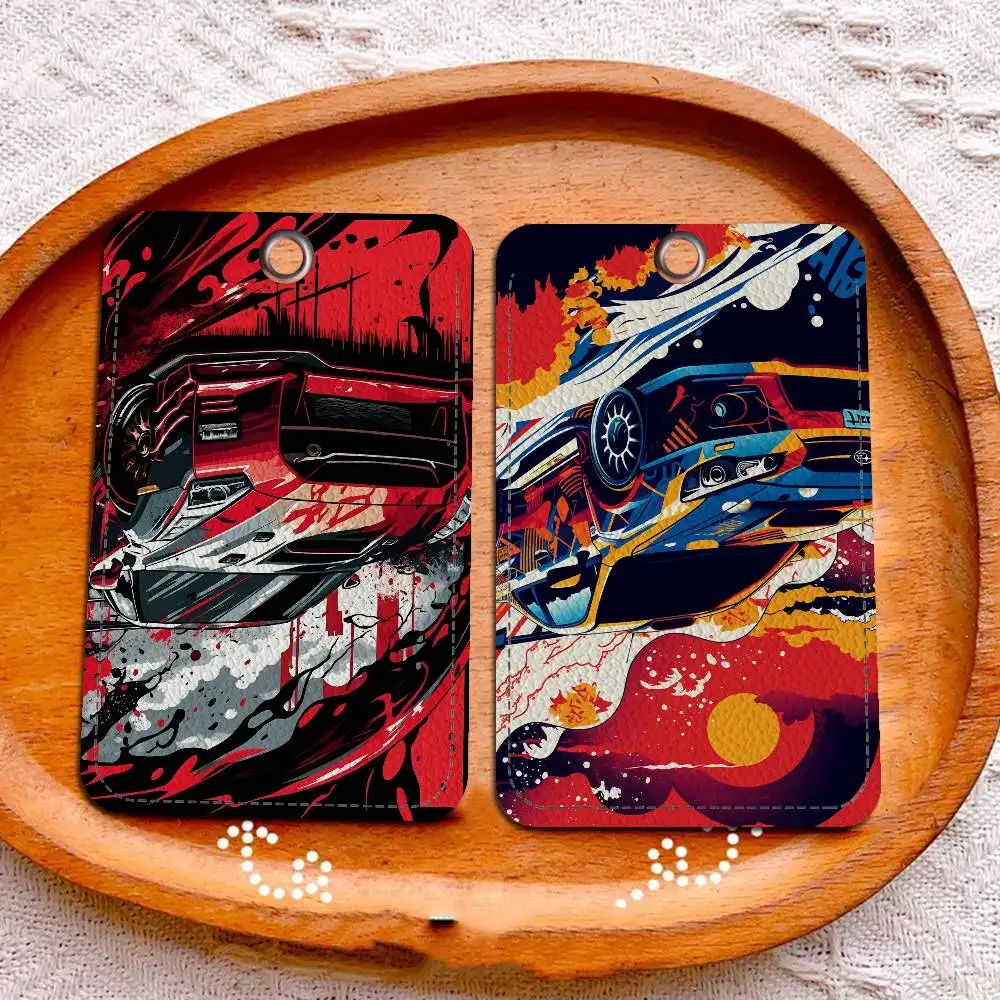 سباق نمط الفن 1 قطعة بو الجلود حامل البطاقة المفاتيح حلقة رئيسية قفل الباب الوصول العلامات بطاقة الهوية حالة المفاتيح بطاقة