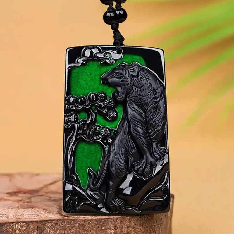 

Black Burmese Jadeite Tiger Pendant Natural Fashion Necklace Accessories Vintage Gemstone Jewelry Real Jade Choker Gift Stone