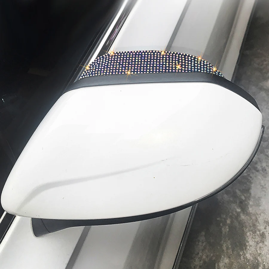 

2pcs glittering rhinestone car rearview mirror rain eyebrow reversing mirror rainproof artificial diamond rain cover anti-reflec