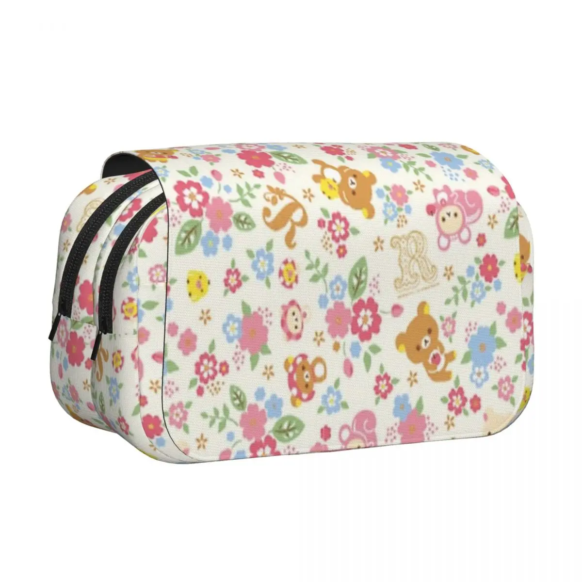 Cute Rilakkuma Flower Pattern Pencil Case Pen Holder Hard Shell Leather Large Storage Pen Box Pencil Bag for Students Gifts