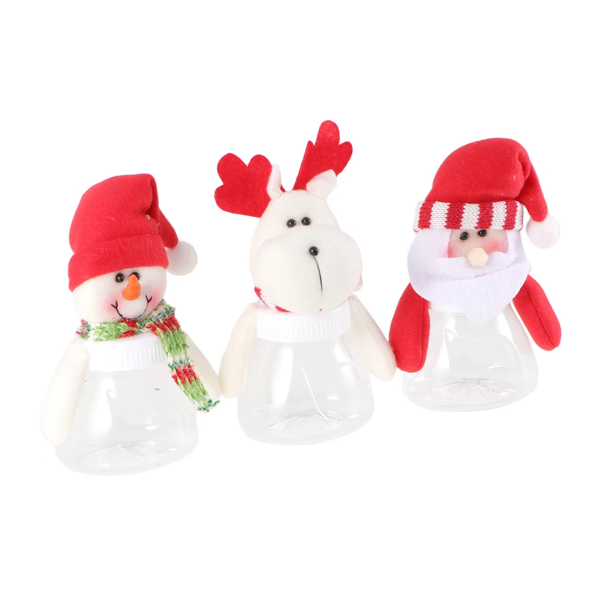 

3Pcs Christmas Candy Jars Clear Plastic Containers Santa Snowman Elk Xmas Party Decoration Candy Jars Christmas Cookie Jar