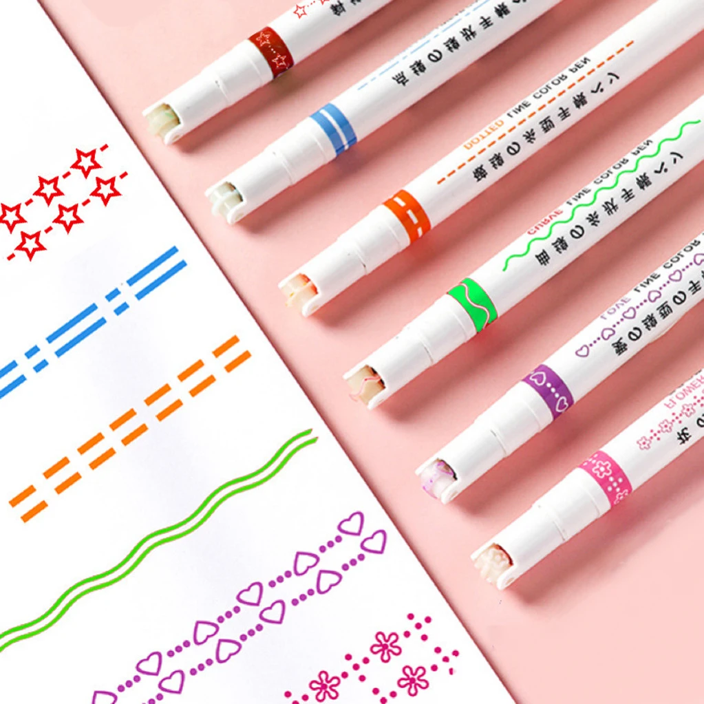 

3/6pcs Flower Shape Outline Pens Multi-function Pen Curve Roller Tip Pen Highlighter Marker Cute School Stationery Graffiti TMZ