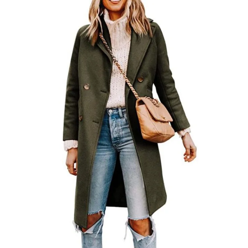 Winter Women\'s Coats Woolen Lined Double-breasted Coat Multi-colour Streetwear Women Jacket Outwear For Autumn Winter