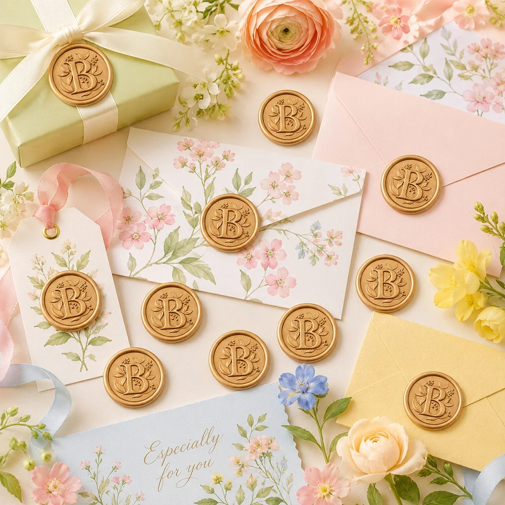 25Pcs Initial Alphabet Self-Adhesive Wax Seal Stickers Gold Envelope Seals for Wedding Party Birthday Invitation Envelope Decor