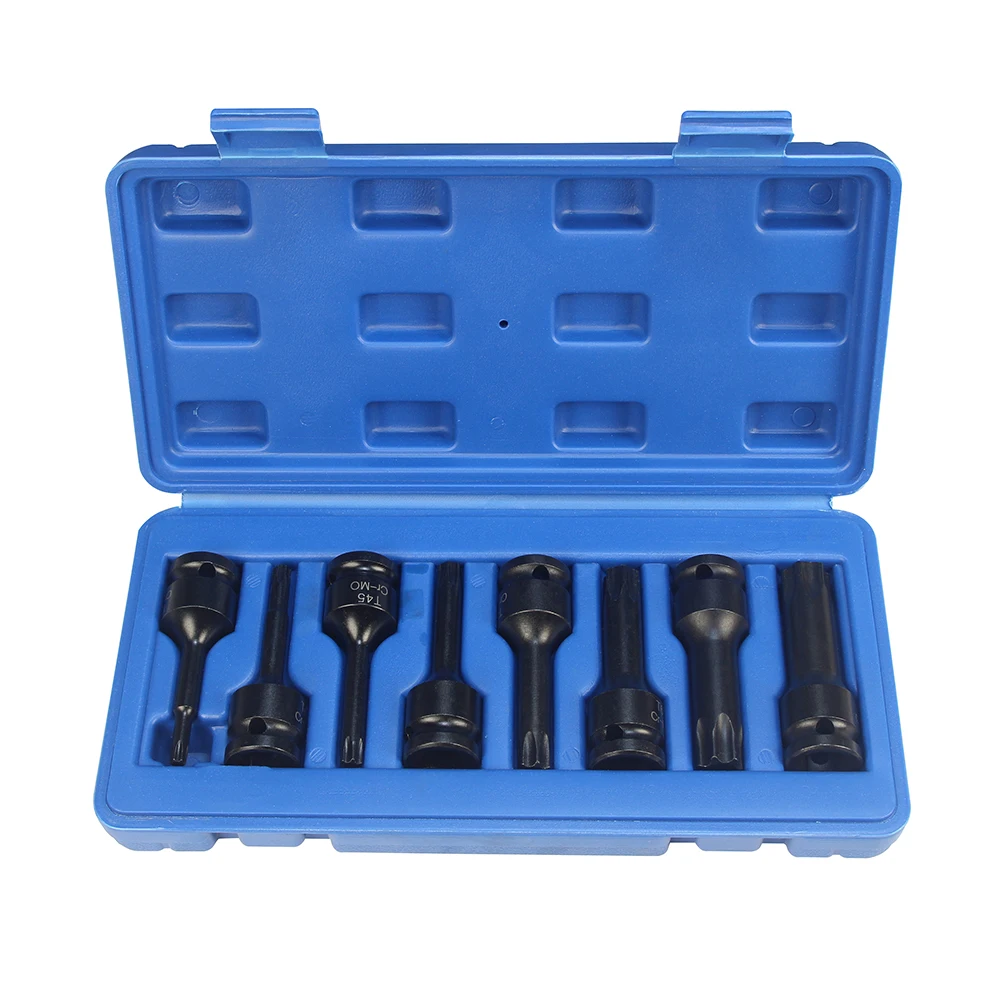 8pcs Pneumatic Wrench Hexagonal Drive Bits Kit T30 T40 T45 T50 T55 T60 T70 T80 Driver Drill Bit Tools Set For Ratchet Wrench