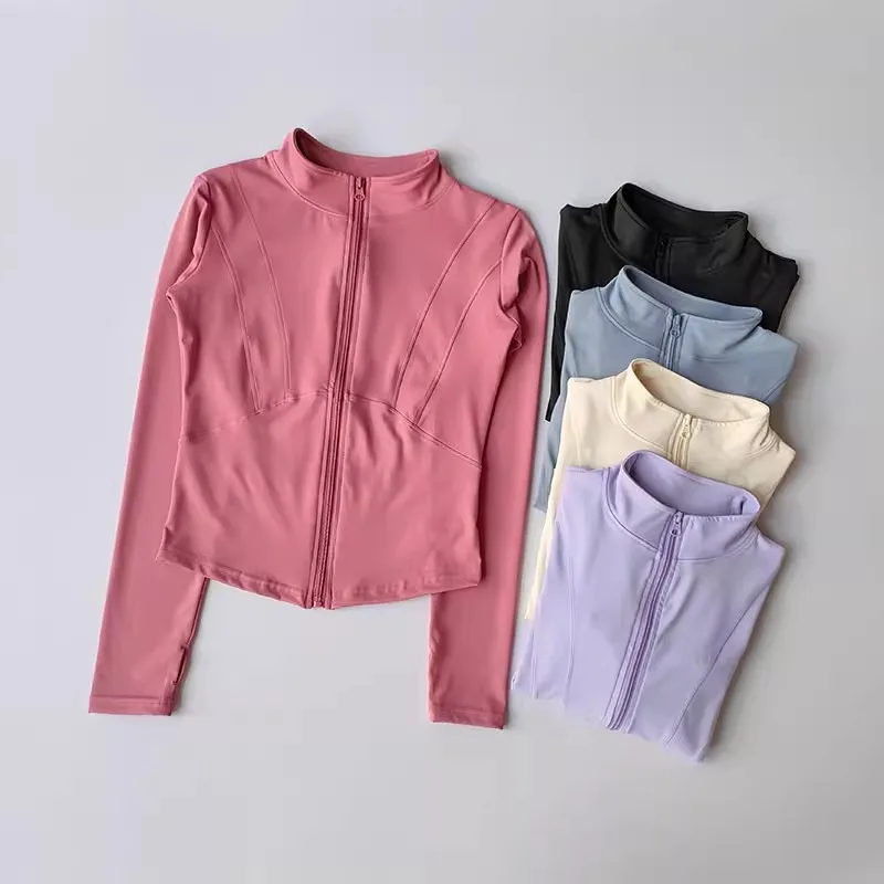 Women's Slim Fit Long Sleeved Yoga Exercise Jacket Stand up Collar Fitness Zipper Top Slimming Yoga Wear for Women image 3