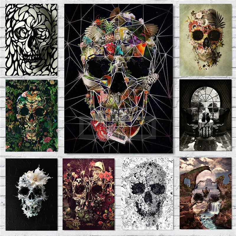 Abstract Skull Illustration Posters Originality Cranium Prints Canvas Painting Wall Art Pictures Home Room Modern Decoration