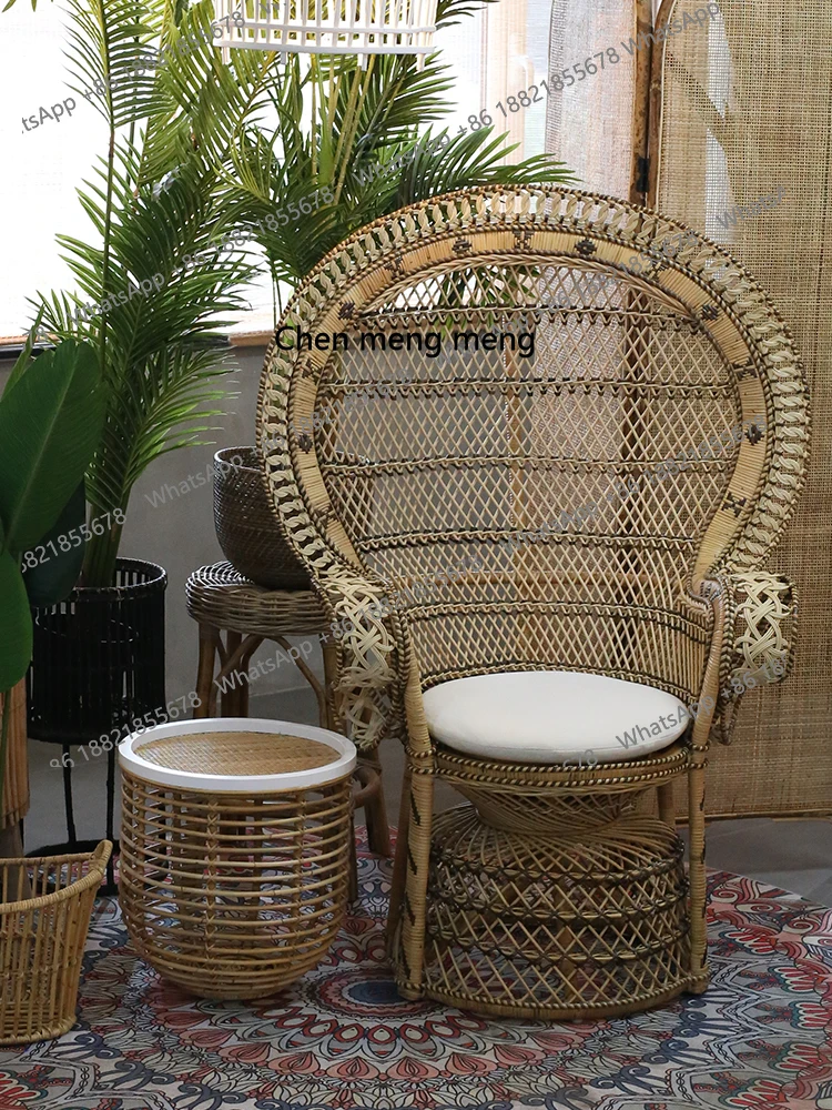 كرسي الطاووس الروطان الحقيقي الطبيعي كرسي الروطان الإندونيسي كرسي مصمم الأميرة الشرفة التايلاندية