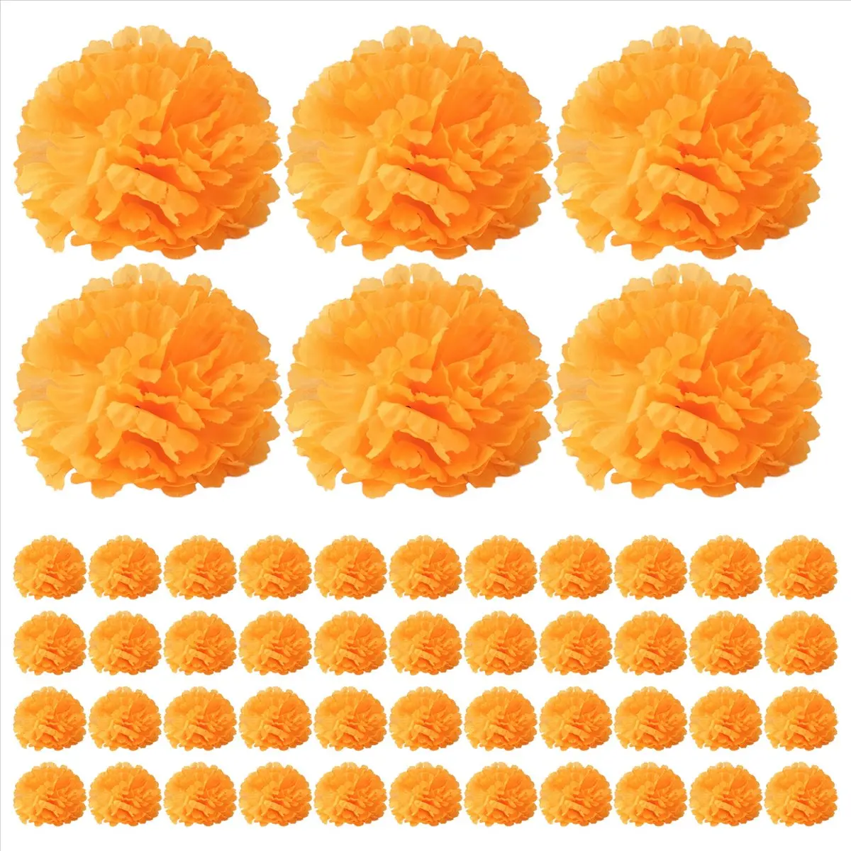 HITL 3.9inch Marigold Flowers Artificial Day of the Dead Flower 50Pcs Fake Marigold Flowers Head for Marigold Garland Making
