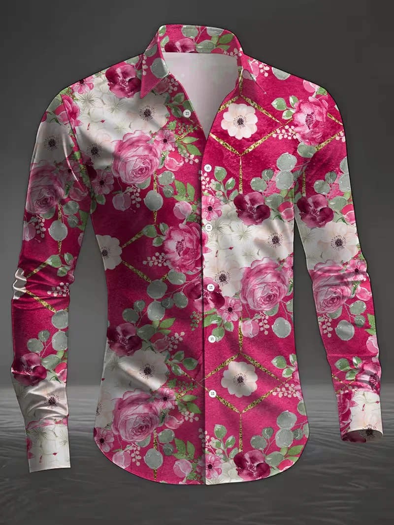 New Hawaii Luxury 3D Flower Printed Flower Pattern Shirt for Men, Fashionable and Comfortable, Casual Long Sleeve Top