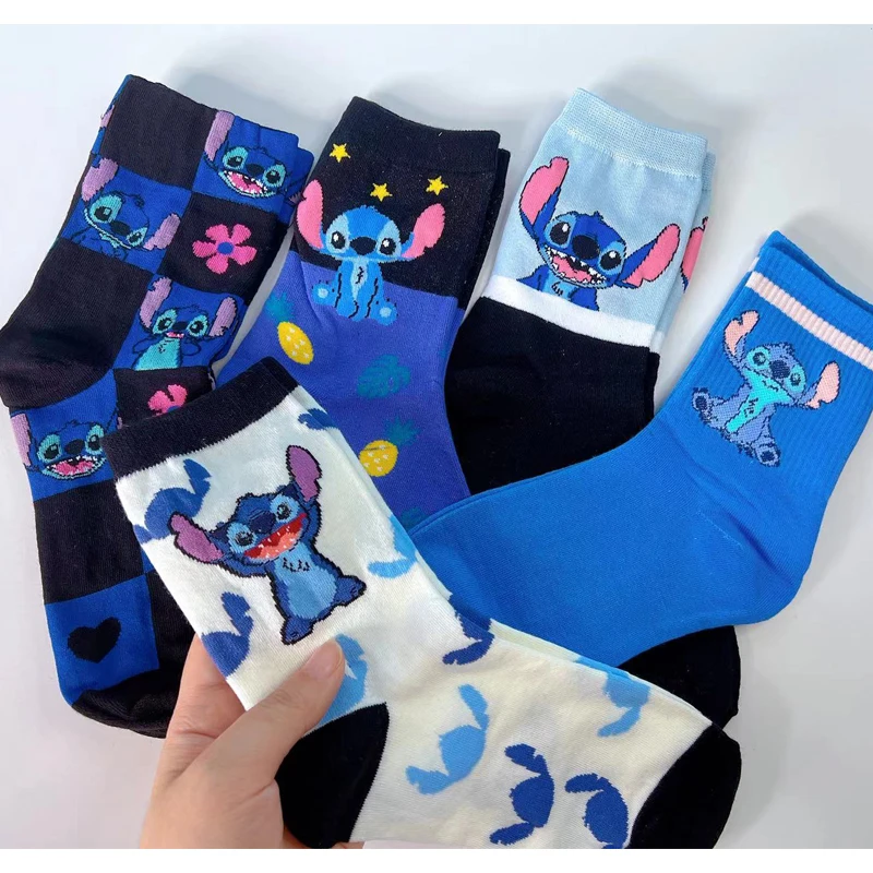 5pairs Anime Men Socks Stitch Long Socks Knee-High Couples Cosplay Sock Personality Hip Hop Harajuku Women Funny Sock Size34-42