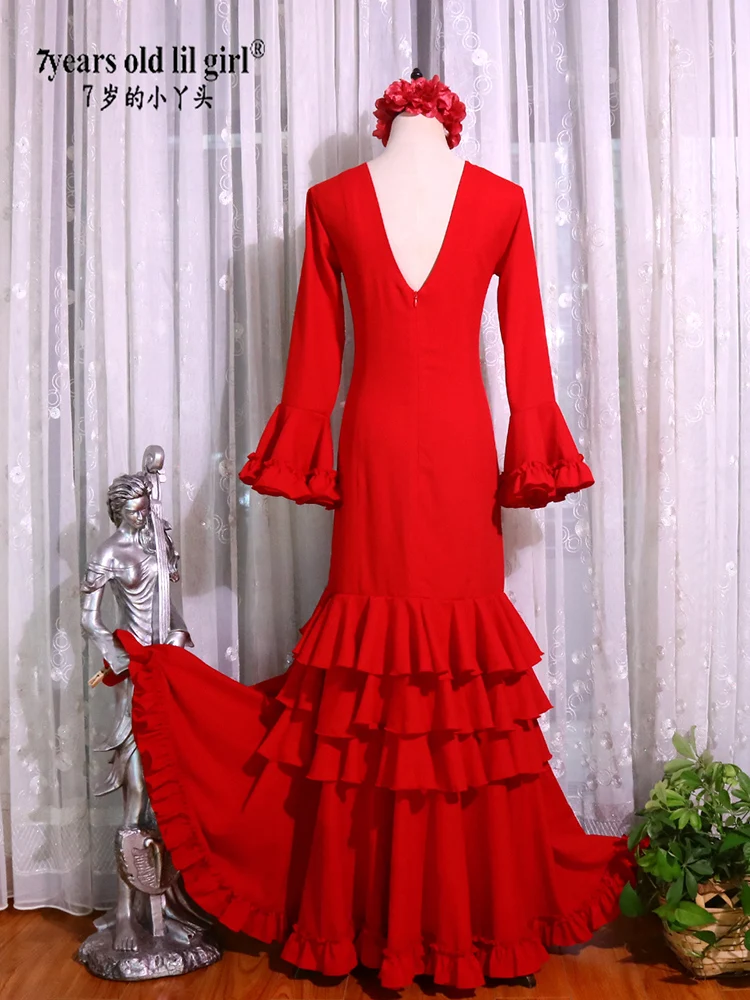 Vestido de dança flamenca espanhol feminino, tecido bielástico, GG20