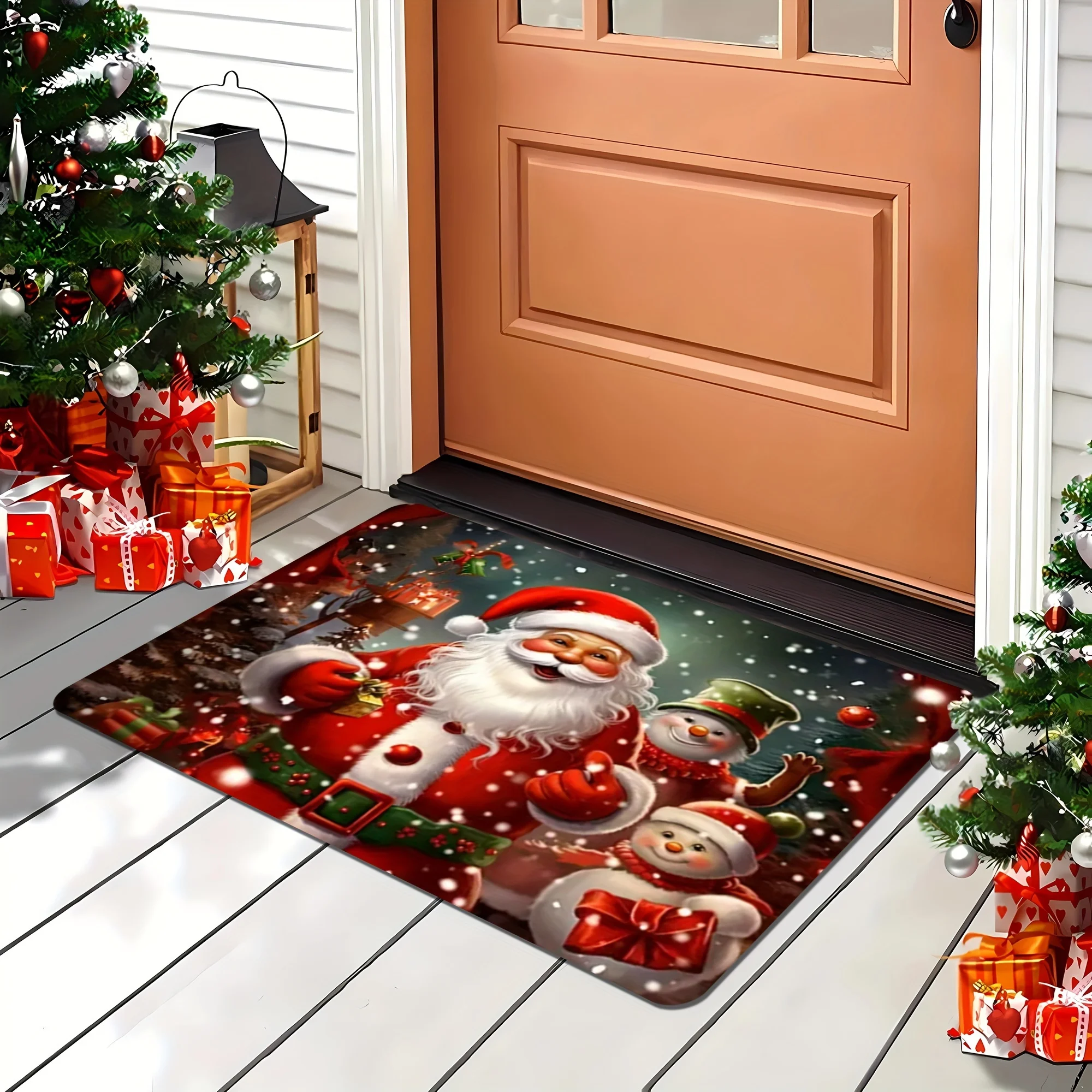 A Christmas-Themed Item, a Large Doormat Featuring a Christmas Tree And Letters, Machine Washable, Suitable for Living Room
