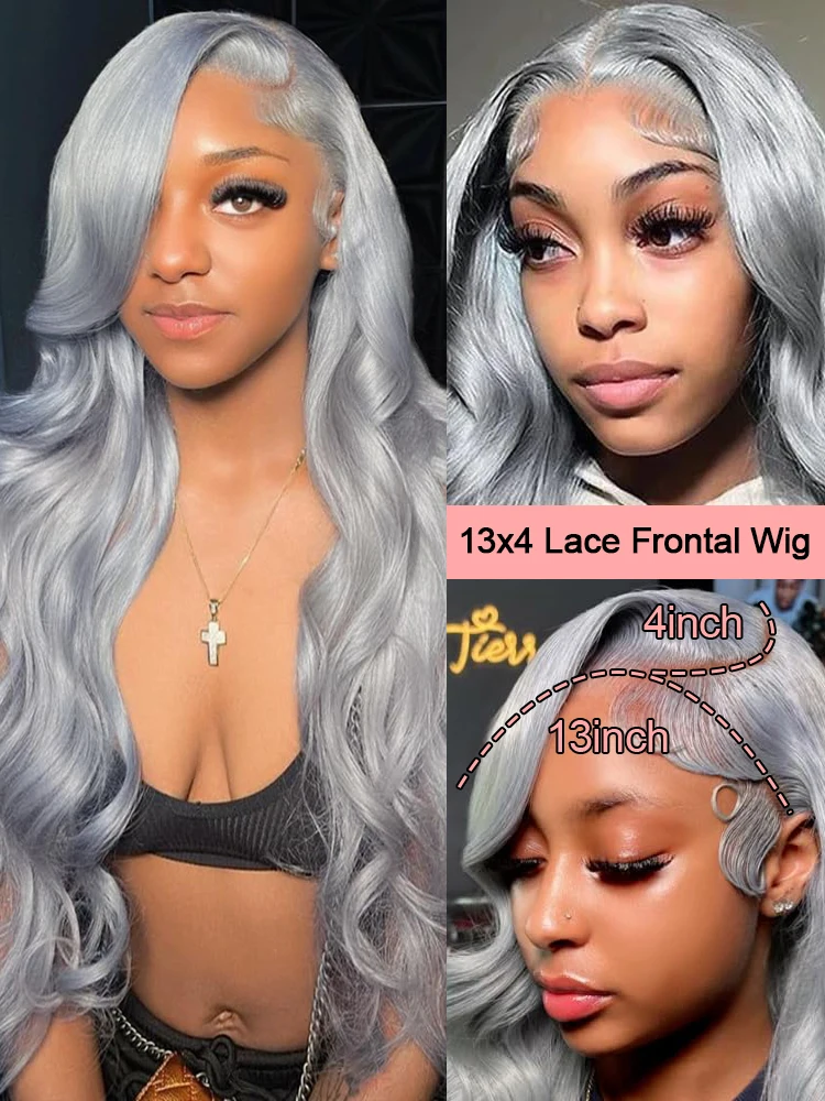 13x6 فضي رمادي اللون الجسم موجة الدانتيل الجبهة الباروكات 100% شعر الإنسان قبل قطعها 13x4 الدانتيل أمامي باروكة من شعر طبيعي البرازيلي 36 بوصة
