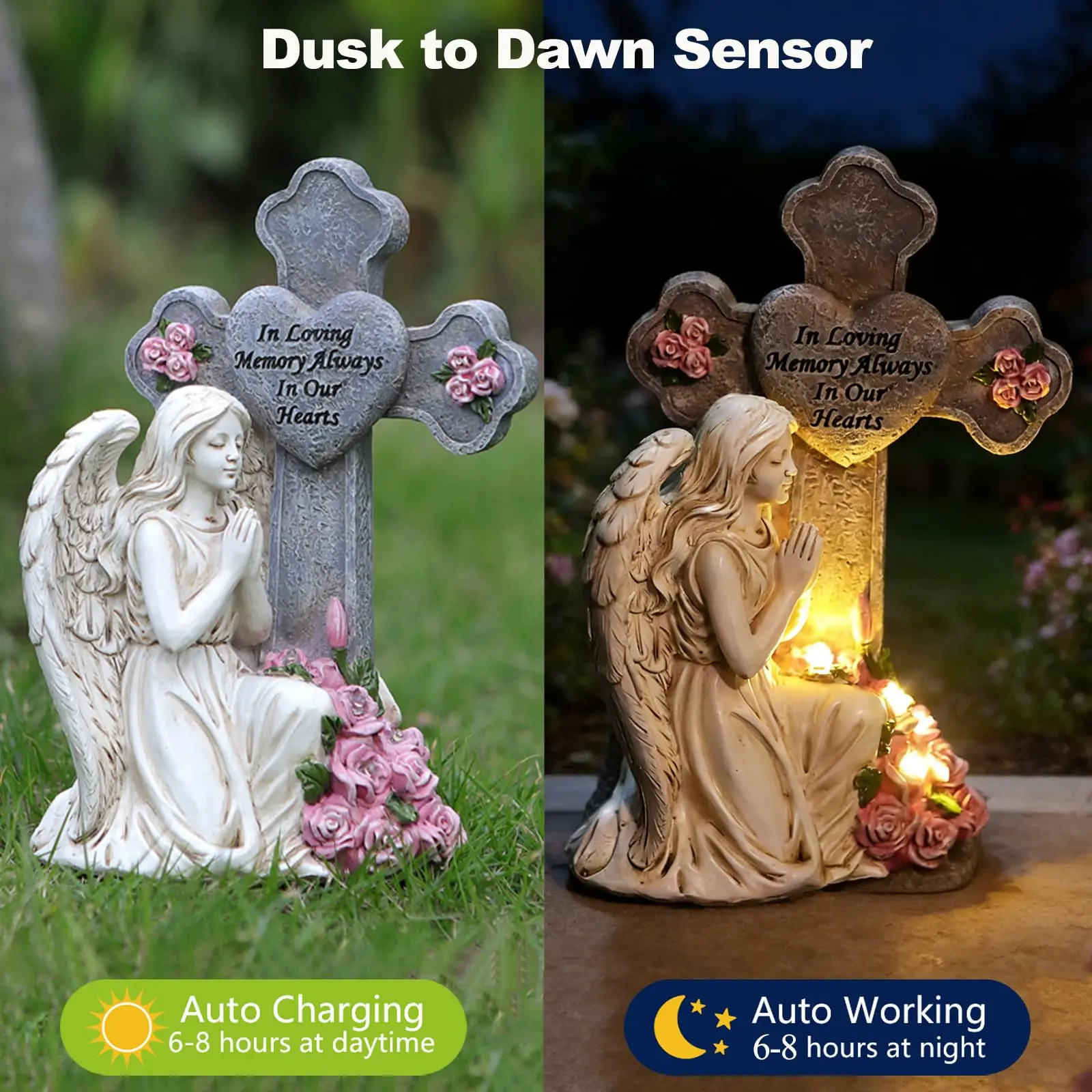 Solar Angel Statue for Cemetery Grave Decorations Memorial Gifts for Loss of Loved One Outdoor Waterproof Resin Garden Figurine