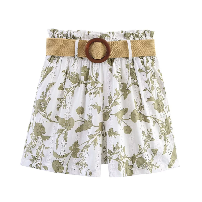 

YENKYE модные ажурные шорты с вышивкой и принтом женские с поясом с высокой талией повседневные летние брюки cortos