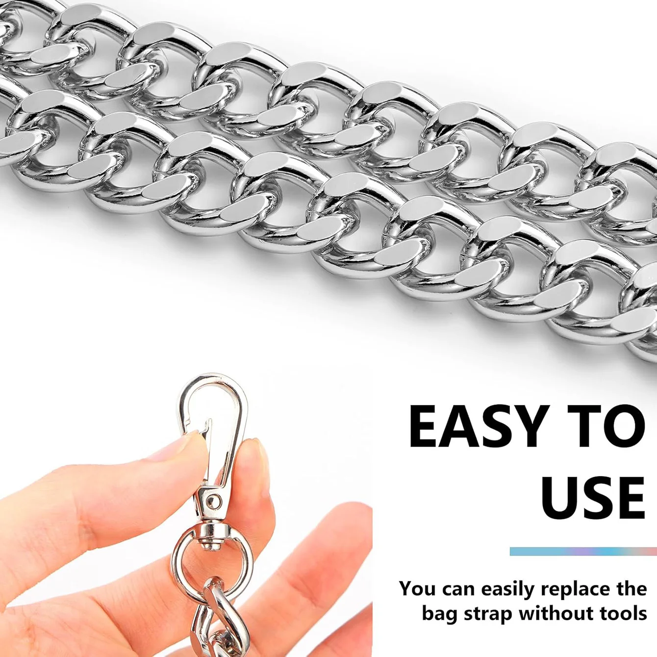 Metall-Aluminium-Taschenkette, Ersatzteile, Zubehör für handgewebte Schulterhandtasche, DIY handgefertigte abnehmbare Träger – Detail 11