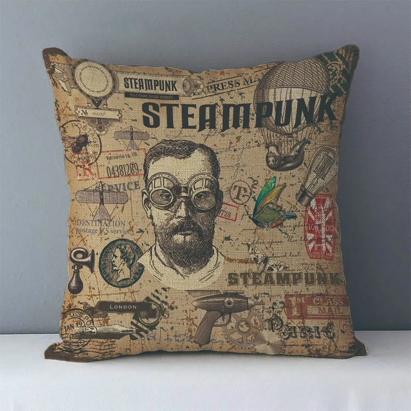 European style vintage steampunk patterns printed cozy couch cushion cover home decorative pillows 45x45cm bedding pillowcase J6