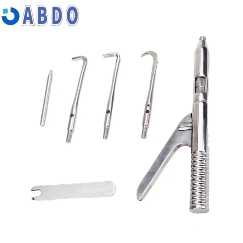 Dental 1 Set Automatic Singlehanded Crown Remover Gun set Stainless Steel Dental Surgical Instrument Tools with 3 working tip