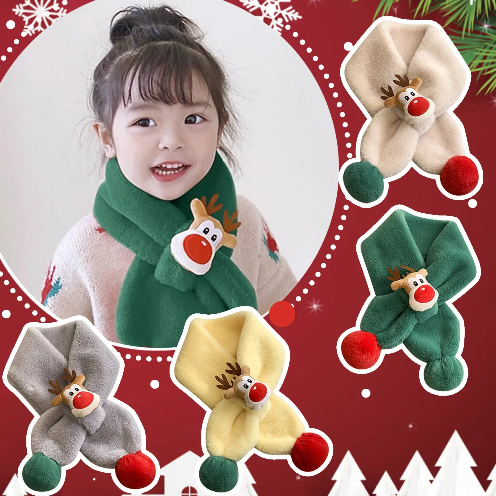 

1-10PCS Children Christmas Cute Scarf Warm Scarf Neck Warmer For Toddlers Boys Girls Snow Scarfs for Women Small Scarf for Neck
