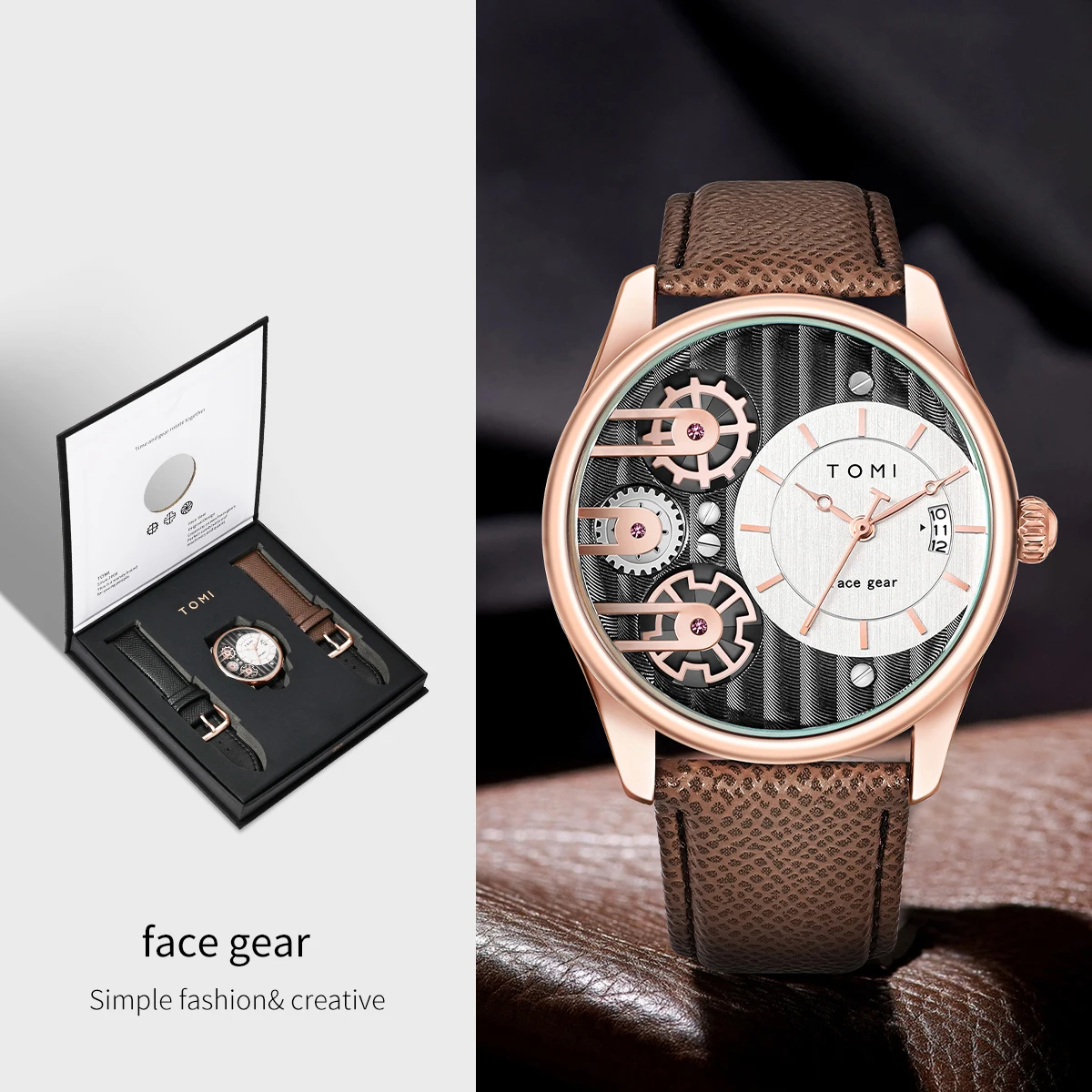 TOMI Men's Gift Box Combination Set Watch Luxury and Simple