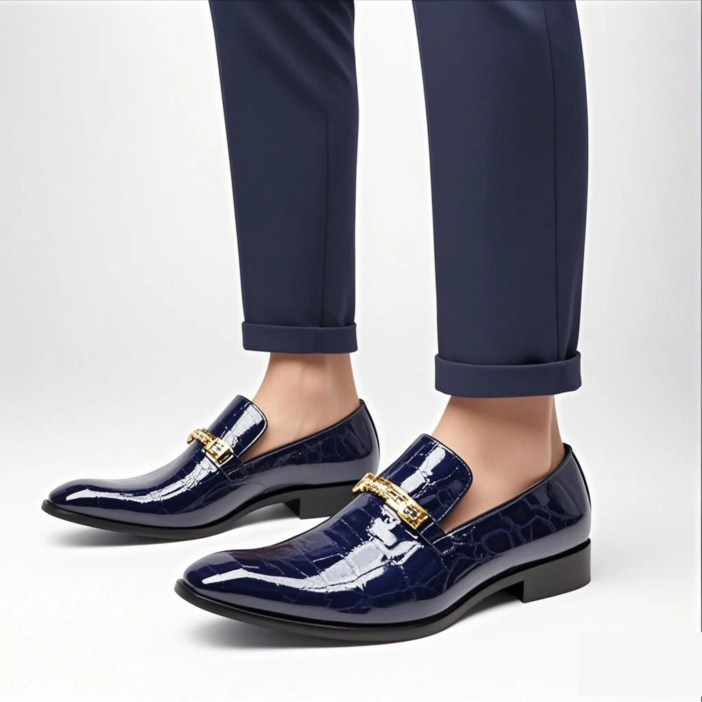 Spring and Autumn Crocodile lines Metal Shoes cap Man pointed end  Commercial affairs Banquet Marry Formal wear Leather shoes