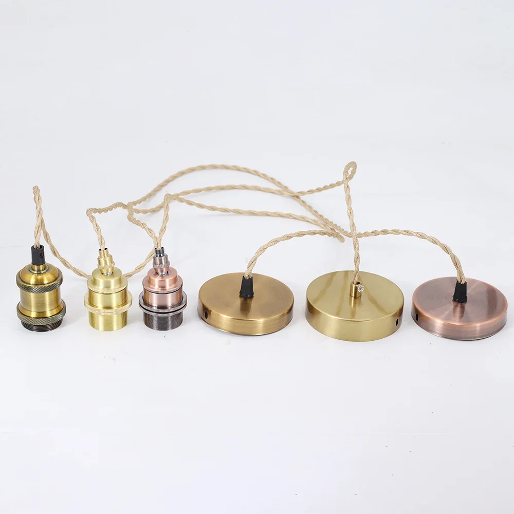 JOYINLED Aluminum Vintage Lamp Base E27/E27 110V/220V Lamp Holder Pendant Light Braided Wire Screw Socket Bulb Holder Bed Room