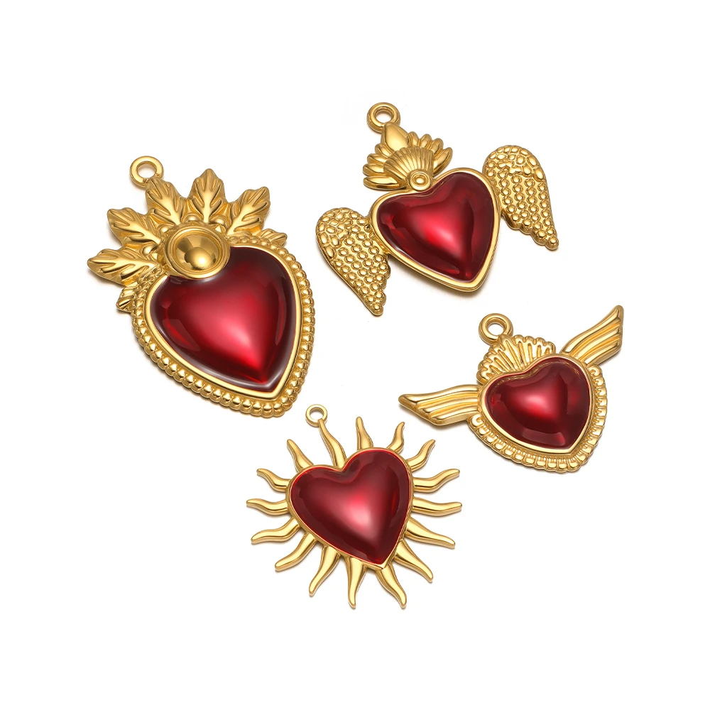 

3 шт., эмалированные подвески в форме сердца и крыльев из нержавеющей стали, подвески на Хэллоуин для DIY, богемные ювелирные изделия, одежда, ожерелье, принадлежности для изготовления оптом