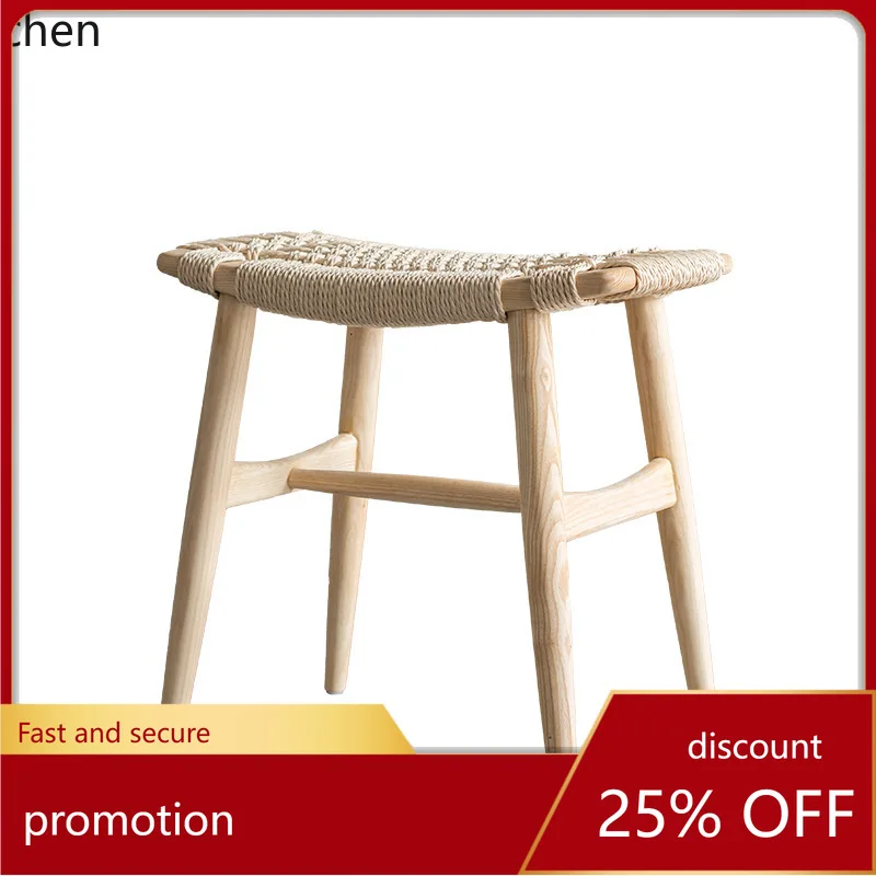 

CZ Solid Wood Braided Rope Stool Simple Modern Makeup Stool Dining Small Stool