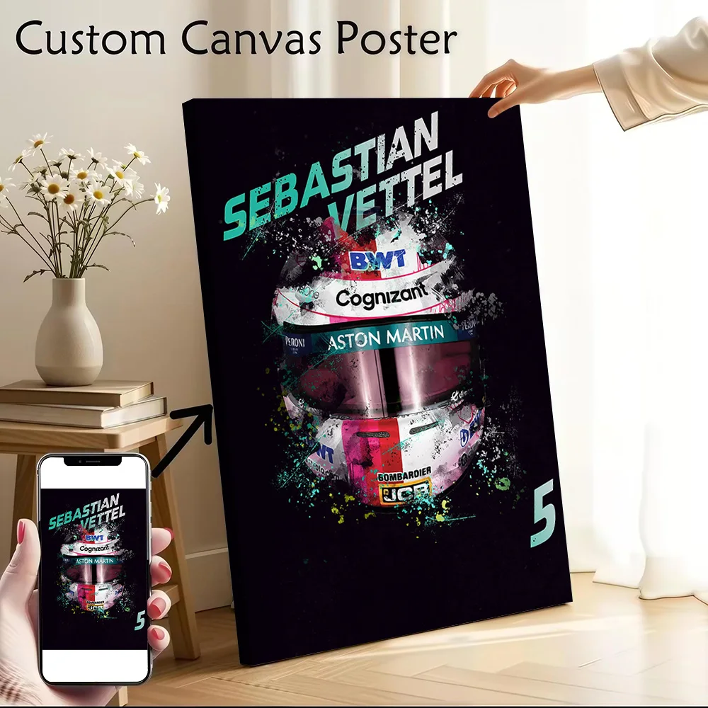 Sebastian Vettel F-Racing Printed Canvas Wall Art Customizable Paintings Poster Perfect Gift for Room Decorations Home Decor