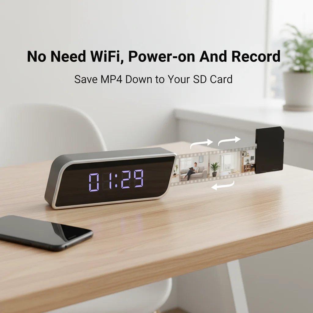 1080P HD Clock Camera Wireless WiFi Mini Recorder With Night Vision Motion Detection Real Time Remote View Multifunctional Indoor Desktop Time Display Video Cam For Home Bedroom Office Safety Monitoring