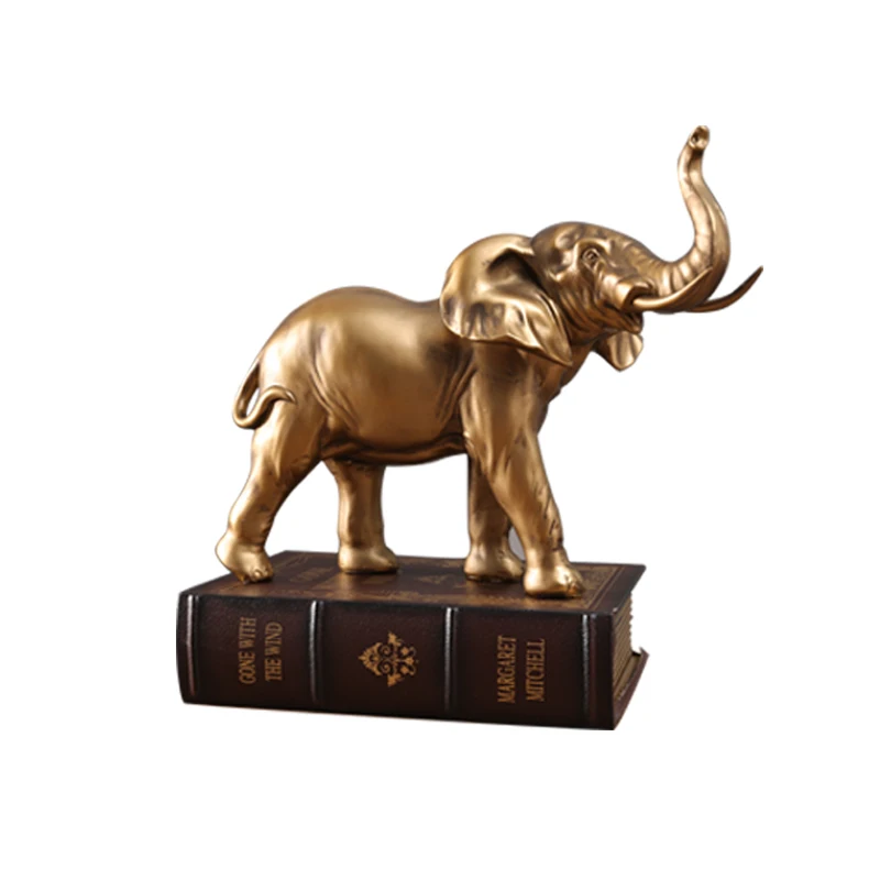 

Golden Elephant Resin Statue Elegant Elephant Trunk Sculpture Crafts Lucky Wealth Animal Figurine Feng Shui Ornaments Home Decor