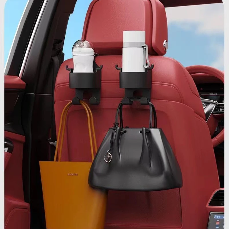 Universal Car Seat Headrest Hook with Cup Holder Auto Back Seat Storage Organizer Hanger Storage Holder For Handbag Purse Bags