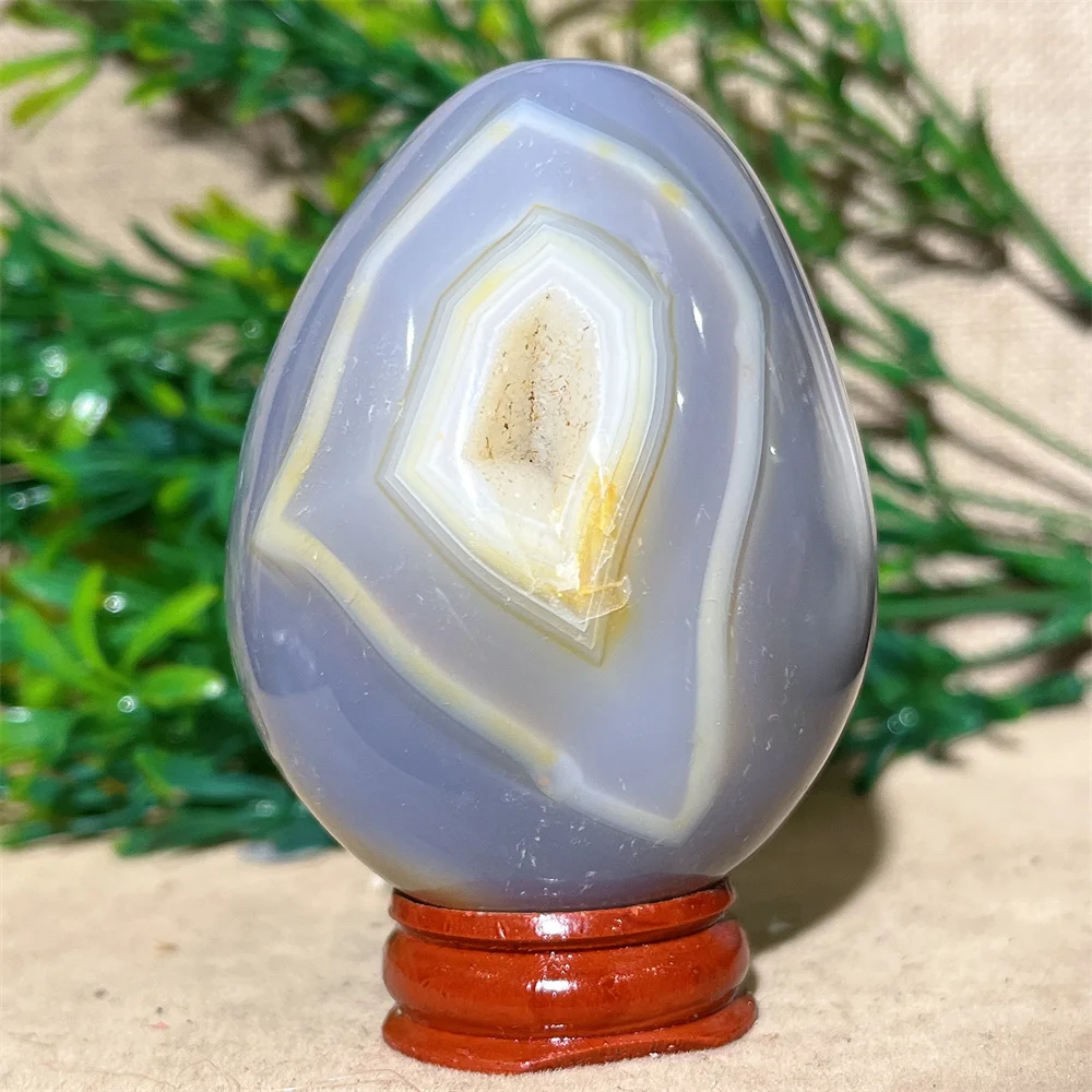 

Crystal Agate Egg Natural Druzy Carving Stone Quartz Mineral Beauty Gemstones Minerals Ornaments Home Decoration+Stand