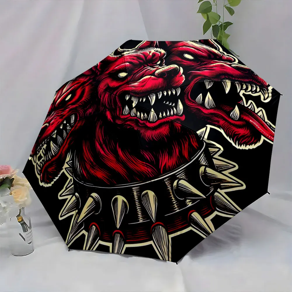 1PC Fierce Three-Headed Dog Design Umbrella Print 8 Iron Ribs Folding Umbrella Auto-Open Fashion Sunshade