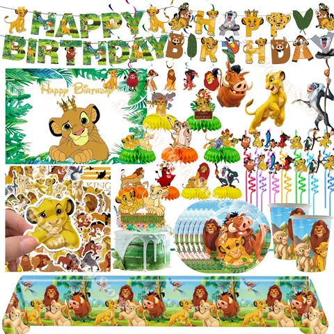 Lion King Birthday Party Decoration Simba Theme Tableware Set Sticker Banner Backdrop Balloons for Kids Birthday Party Supplies