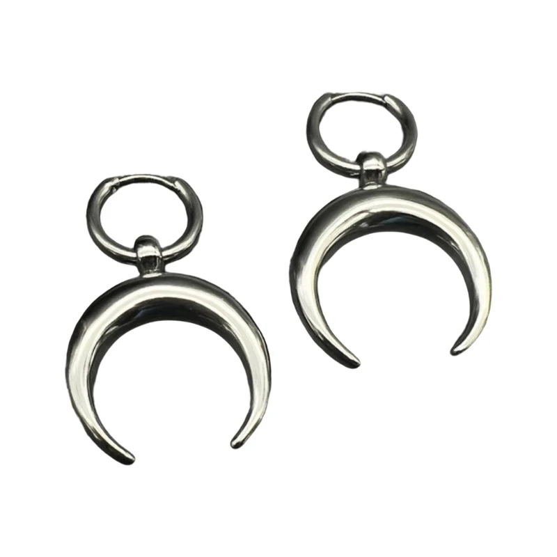 1Pair Stainless Steel Retro Moon Earrings Statement Temperament Earrings Women