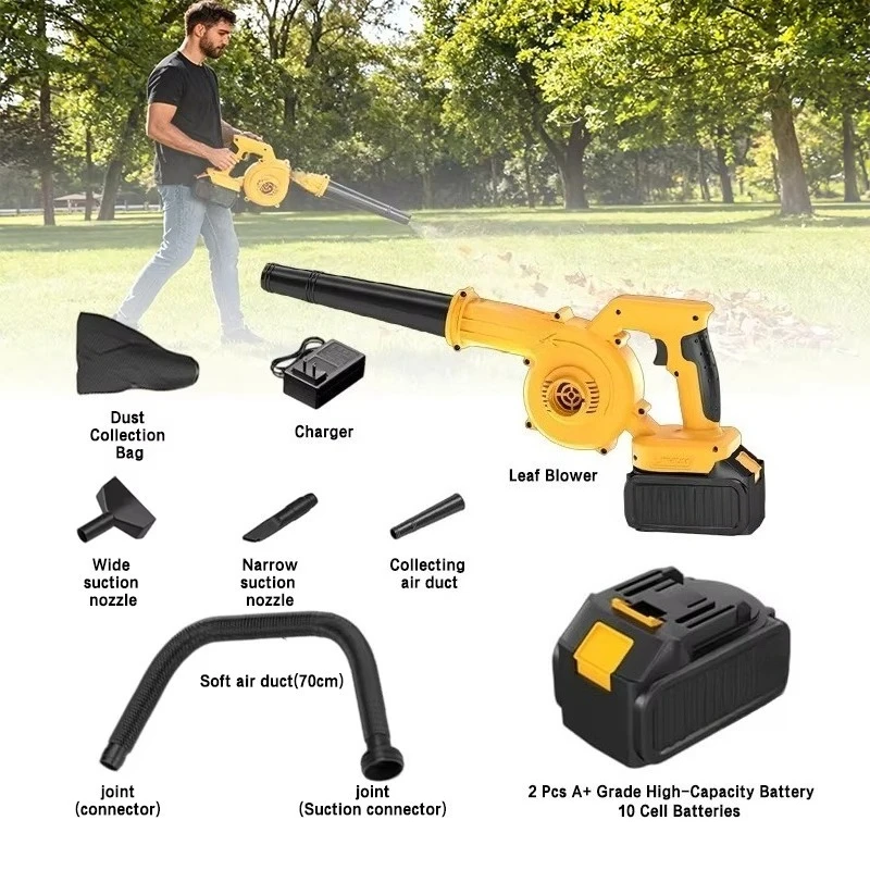 

High Power 21V Cordless Leaf Blower 2-in-1 Blowing Suction Electric Blower with 2 Batteries