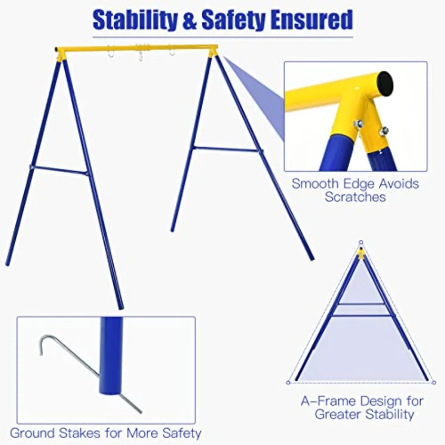 Swing Frame Heavy Duty AFrame Metall-Swing-Rahmenständer mit Erdnagel, passend für die meisten Schaukeln, vollständig aus Eisen, rostfrei, Swing-Ständer