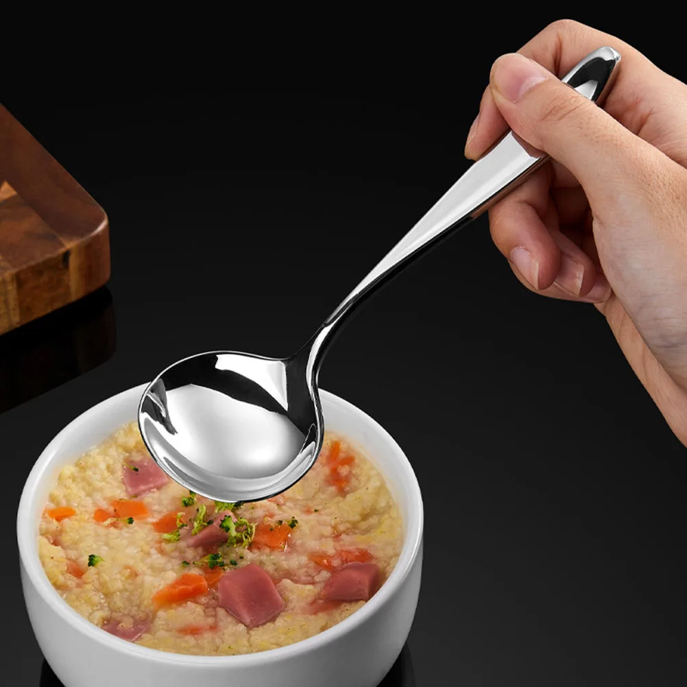 

Stainless Steel Large Kids Spoon Multipurpose Soup Spoon Smooth Edge Easy Clean Silverware Kitchen Bar Utensil Round