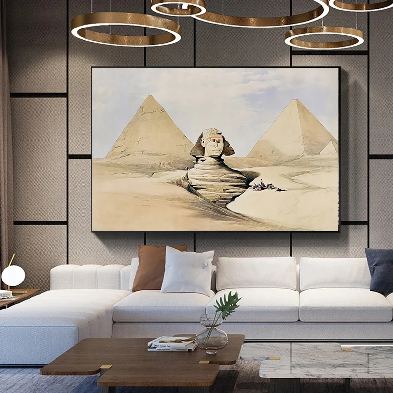 Retro Egyptian Architecture Pyramid Sphinx Temple Nile River Ship Poster and Canvas Printing Wall Art Picture for Room Home Deco