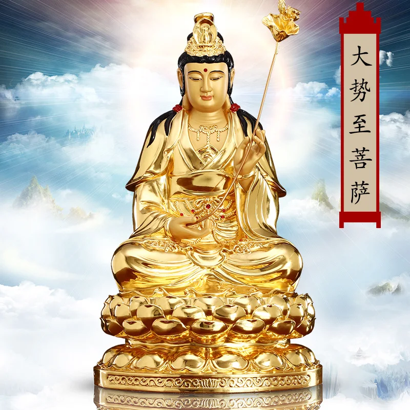 3PCS High grade XI FANG SAN SHENG gilding Buddha statue Amitabha Guanyin Mahasthamaprapta HOME shrine Efficacious