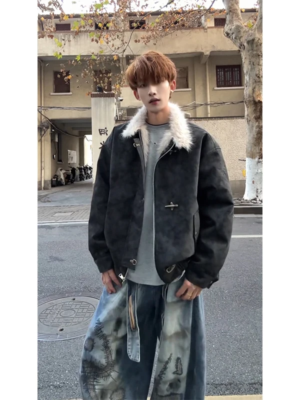 

Bla ort Men's Cotton Jaet Winter Warm Fce Lined Aircrt Bule Button up Thiened Stand Collar Zipper Pure Color